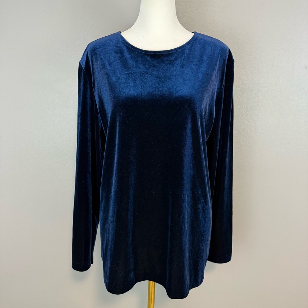 Westbound Navy Velvet Long Sleeve Stretch Top XL / Extra Large Holiday Party